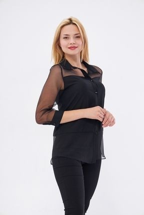 Unique Lady Küçük ve Büyük Beden Şık Organze Gömlek görsel 4