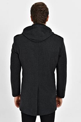 Dynamo Erkek Füme Yün Karışımlı Desenli Kaşe Kapüşonlu Önü Fermuarlı ve Düğmeli Kaban görsel 5