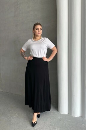 Stil Diva Büyük Beden Uzun Kesim Etek Lastikli Bel ve Cep Detaylarıyla Şık Tasarım görsel 6