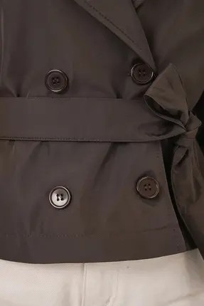 Bigdart Kadın Kemerli Kısa Trençkot A.kahve Kruvaze Yaka Dokuma Kumaş Regular Fit görsel 6