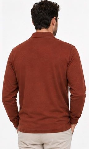 Lacoste Polo Yaka Çıt Çıt Kapama Regular Fit Uzun Kol Kiremit görsel 2