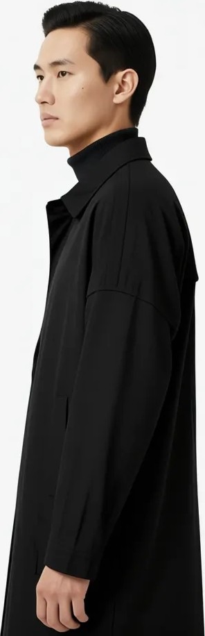 Xhan Siyah Paraşüt Oversize Trençkot Erkek Cinsiyetine Uygun Şık ve Rahat Tasarım 100% Polyester görsel 4