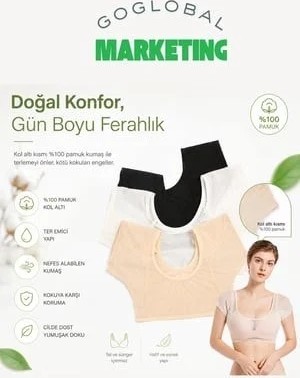 Kadın Fileli Ter Önleyici Crop | %100 Pamuk Koltuk Altı Ter Pedi | Ultra Ince, Nefes Alan, Yıkanabilir | Beyaz, Krem ve Siyah görsel 2
