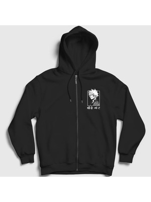 Presmono Unisex Siyah Bakugo Anime Boku No Hero Academia Fermuarlı Kapüşonlu Sweatshirt