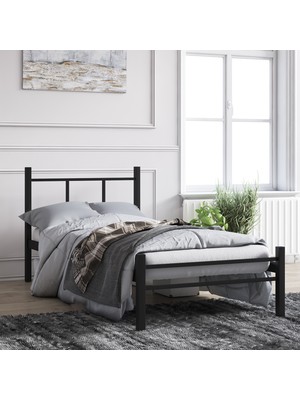 Mobpazar Defne Metal Karyola Modern Tasarım 100X200 cm Siyah Renk Dayanıklı Metal Yapı