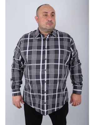 Moc Grande Erkek Gömlek Uzun Kol Siyah Regular Fit Günlük Stil 4XL Ekose Desenli