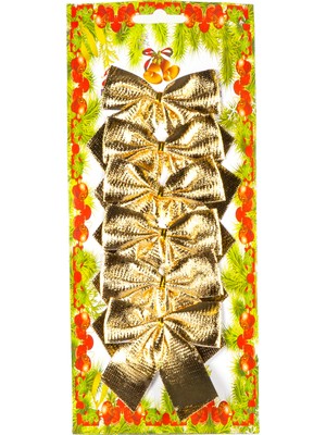 Herdekora 6'lı Paket Dore Yılbaşı Süsü Askılı Fiyonk 9x8 cm Parti ve Dekorasyon İçin Şık Seçim