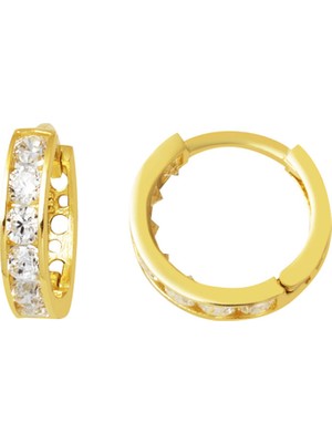 Bilezikci Beyaz Taşlı Halka 14 Ayar Altın Kız Çocuk Küpesi