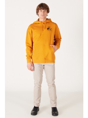 Wrangler Loose Fit Rahat Kesim %100 Pamuk Kapüşonlu İçi Polarlı Sırt Baskılı Turuncu Sweatshirt