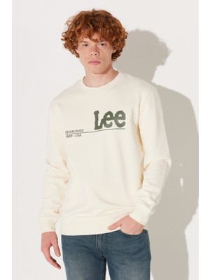 Lee Regular Fit Normal Kesim %100 Pamuk Bisiklet Yaka Şardonlu Ekru Sweatshirt