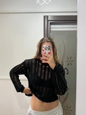 Touz Moda Kemer Boy'S Oversize Siyah Triko Örgü Kazak