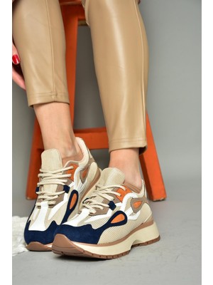 Fox Shoes R312510504 Bej/Lacivert Kumaş Kadın Spor Ayakkabı Sneakers