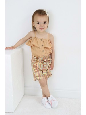 Mnk Baby & Kids Kız Çocuk Askılı Şortlu Pamuklu Yazlık Takım  TF7322