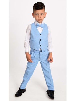 Mnk Baby & Kids Erkek Çocuk Takım Elbise Yelekli 4 Parça Mavi Renk 5 Yaş Özel Günler İçin