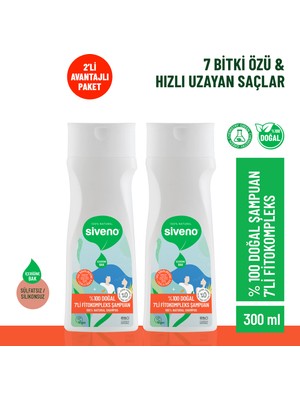Siveno %100 Doğal Fitokompleks Şampuan 7 Değerli Bitki Yoğun Dökülme Karşıtı Besleyici Dolgunlaştırıcı 300 ml X2 Adet