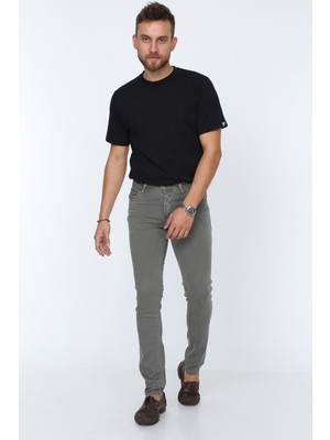 Olivia Butik Digital Jeans Dar Kesim Erkek Likralı Koyu Gri Kot Pantolon