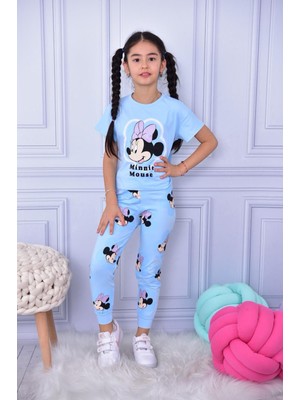 Lolli Boom Kids  Kız Çocuk Mickey Minnie Baskılı Ribana Paça Alt T-Shirt 2'Li Takım