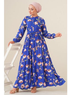 Eccey Butik 2144 Hakim Yaka Tesettür Elbise - C.Saks