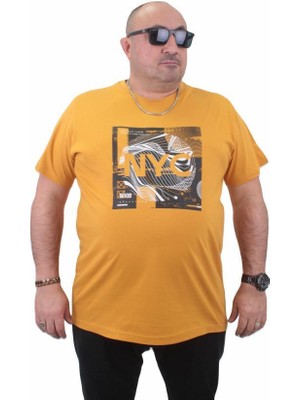 Starbattal Erkek Büyük Beden Sıfır Yaka Tişört Nyc 23182 Hardal