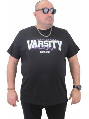Starbattal Erkek Büyük Beden Sıfır Yaka Tişört Varsity 23184 Sıyah