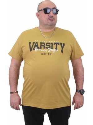 Starbattal Erkek Büyük Beden Sıfır Yaka Tişört Varsity 23184 Limon