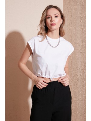 Lela Bisiklet Yaka  Pamuk Crop T Shirt Kadın T Shirt 5865587