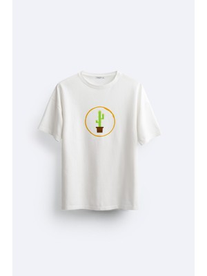 Loss Buttom Cactus Baskılı Oversize Fit T-Shirt