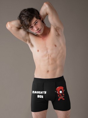 Fuddy Moda Yaramaz Çocuk Yazılı Deadpool Baskılı Modal Penye Rahat Kalıp Erkek Boxer