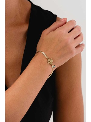 Ege Gold 14 Ayar Altın Yoncalı Balıksırtı Bileklik Nazar Boncuğu Süslemeli