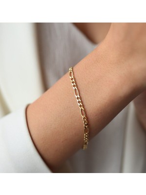 Ege Gold 14 Ayar Figaro Altın Bileklik Kadın Altın Zincir Bileklik