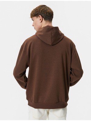 Koton Oversize Hoodie Kolej Işlemeli Kanguru Cep Detaylı Şardonlu