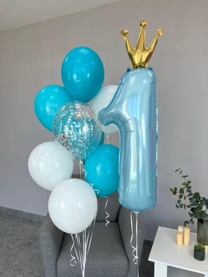 Kidspartim Taçlı 1 Rakam Mavi Folyo Balon Seti