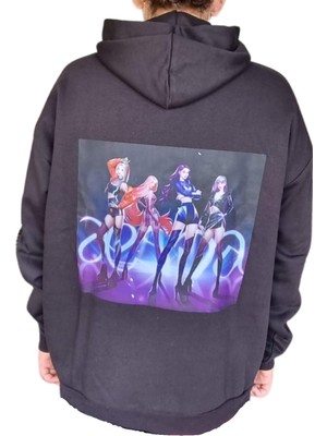 Krimo Fashion Kpop Aespa Sırt Baskılı Siyah Oversıze Özel Tasarım Kapşonlu Sweatshirt