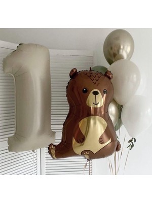 Kidspartim Krem 1 Yaş Ayı Folyo Balon Seti