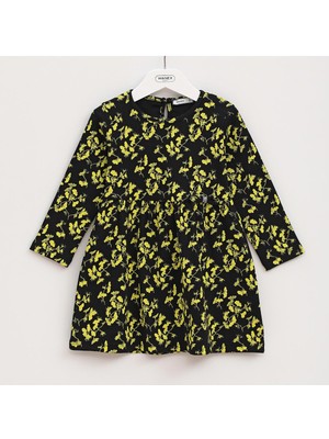 Wanex Kız Çocuk Uzun Kol Baskılı Elbise - 42345 - Siyah