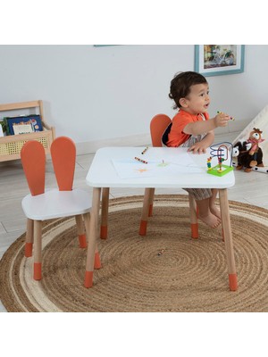 Bee Smart Çocuk Oyun Aktivite Masası - Çocuk Çalışma Masası - Montessori Masa Sandalye - Turuncu