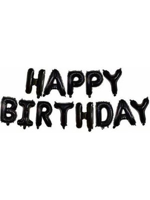 Parti Sürprizi Siyah Renk Happy Birtday Folyo Balon Set
