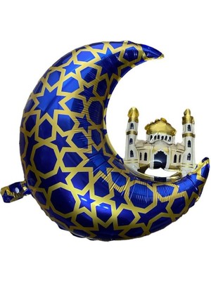 Parti Sürprizi Mavi Cami ve Hilal Şekilli Folyo Balon