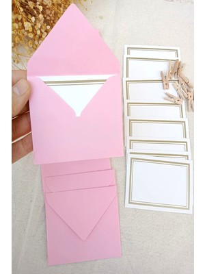 Emtory Home Pembe 5 Adet Mandallı Zarflı Not Kartı Seti Hediye Kartı Tebrik Kartı 9 x 7 8,5 x 6