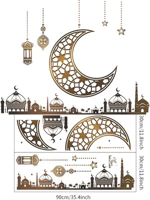 Qiuhong Shop 3 H03 35 Inç Tarzı Ramazan Kareem Cam Kapı Pencere Çıkartması Etiketler Pvc Çıkarılabilir Starmoon Duvar Sticker Eid Mubarak Ev Için Süslemeleri (Yurt Dışından)