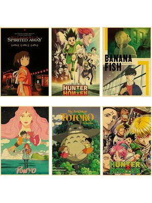 Qiuhong Shop 3 Mor Tarzı 42X30CM Sıcak Anime Koleksiyonu Vintage Kraft Kağıt Afiş Hunter x Hunter Miyazaki Hayao Film Serisi Sticker Ev Bar Cafe Duvar Dekor Için (Yurt Dışından)