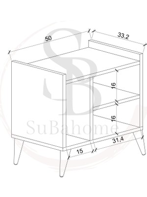 Suba Home Subahome 50 cm Mdf Modern Ayaklı Ahşap Görünümlü Komodin Çok Amaçlı Dolap Yan Sehpa Plak Dolabı Koltuk Yanı Sehpa