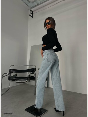 Black Fashion Paça Yırtmaçlı Asimetrik Kemer Detay Jean