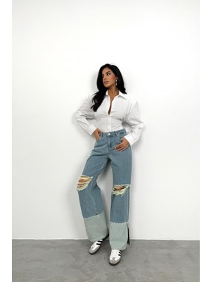 Black Fashion Geniş Paça Lazerli Jean