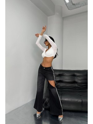 Black Fashion Ispanyol Paça Yan Biyeli Şeritli Jean