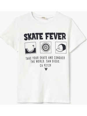 Koton Tişört Kısa Kollu Kaykay Temalı Bisiklet Yaka Pamuklu