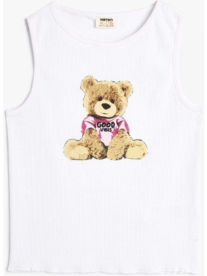 Koton Atlet Ayıcık Baskılı Bisiklet Yaka Kolsuz Pamuklu