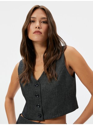 Koton Crop Yelek Kruvaze Düğmeli V Yaka