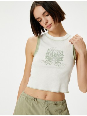 Koton Crop Atlet Bisiklet Yaka Baskılı Pamuklu