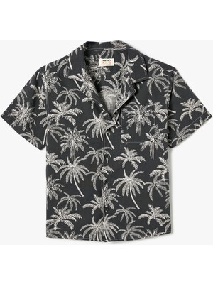 Koton Kısa Kollu Gömlek Palmiye Baskılı Pamuklu